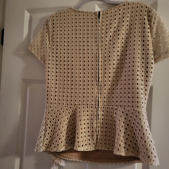 BCBG Large cream and neutral eyelet peplum top - Picture 6 of 6